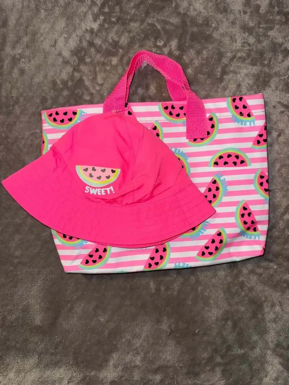 Wonder Nation Girl's Watermelon Print Pool Beach Tote Bag and Bucket Hat Set